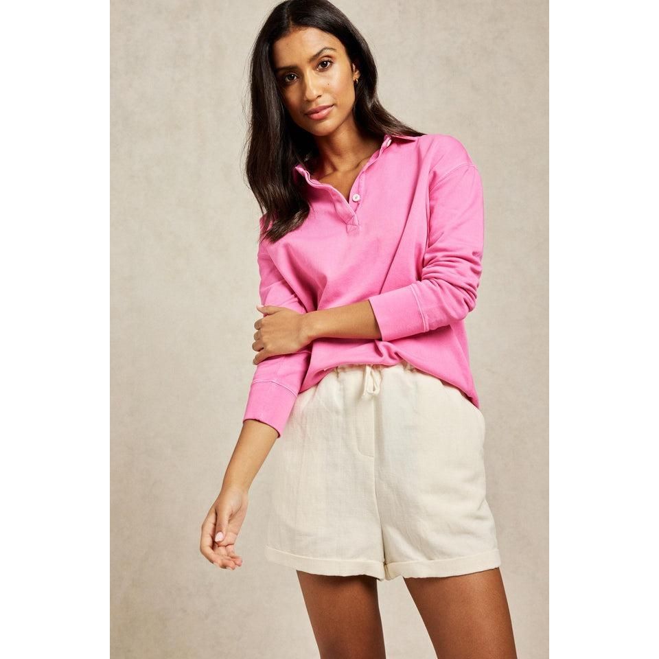 Crew Clothing Kittisford Half Button Sweat - Pink - Beales department store