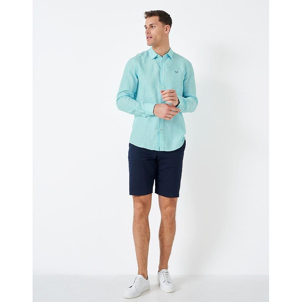 Crew Clothing Long Sleeve Linen Shirt - Aqua White - Beales department store