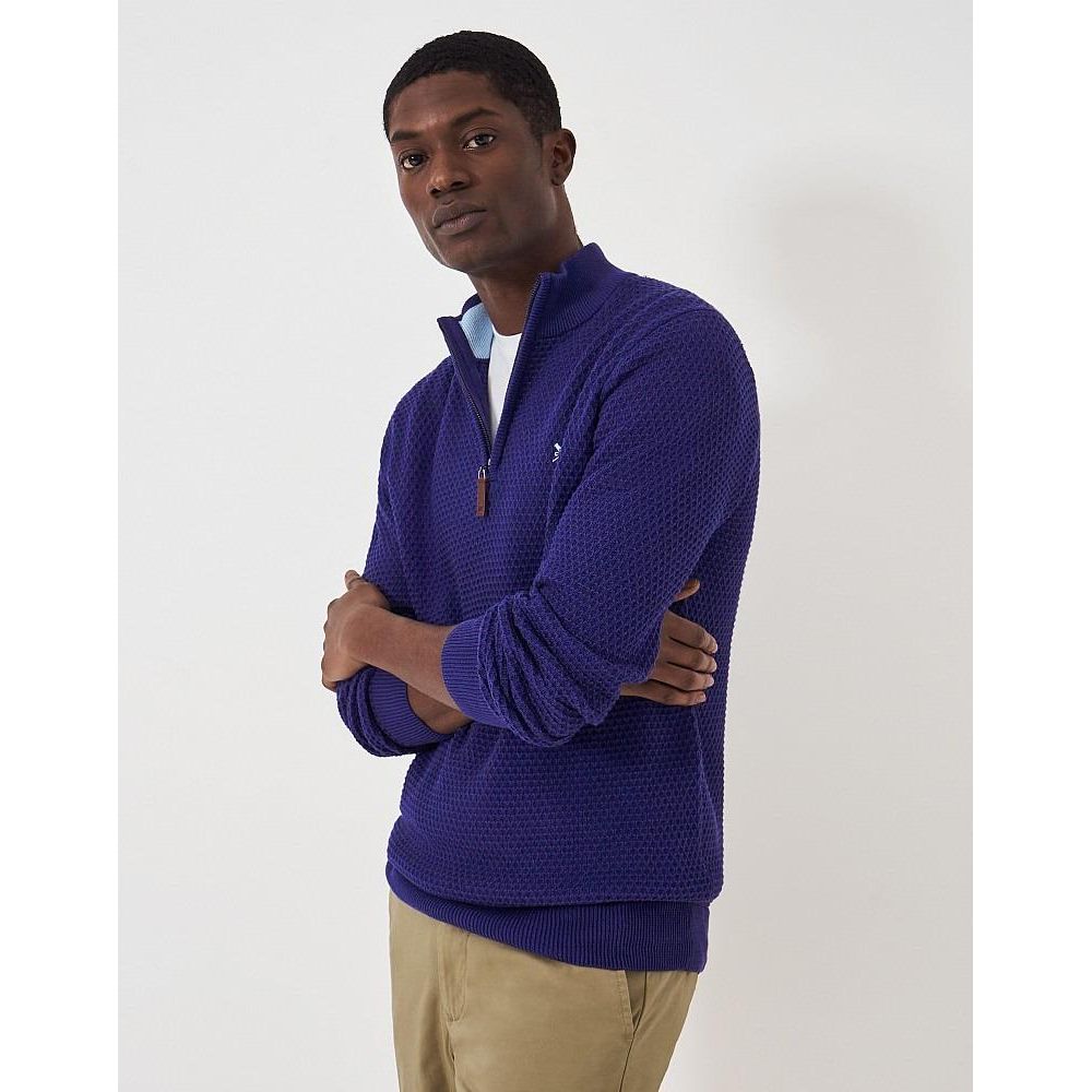 Crew Clothing Ocean Wave Organic Cotton Half Zip Jumper - Twilight Blue - Beales department store