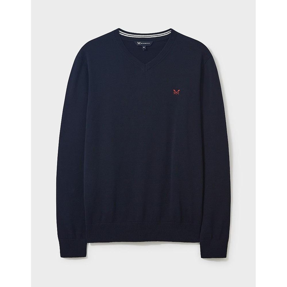 Crew Clothing Organic Cotton V Neck Jumper - Dark Navy - Beales department store