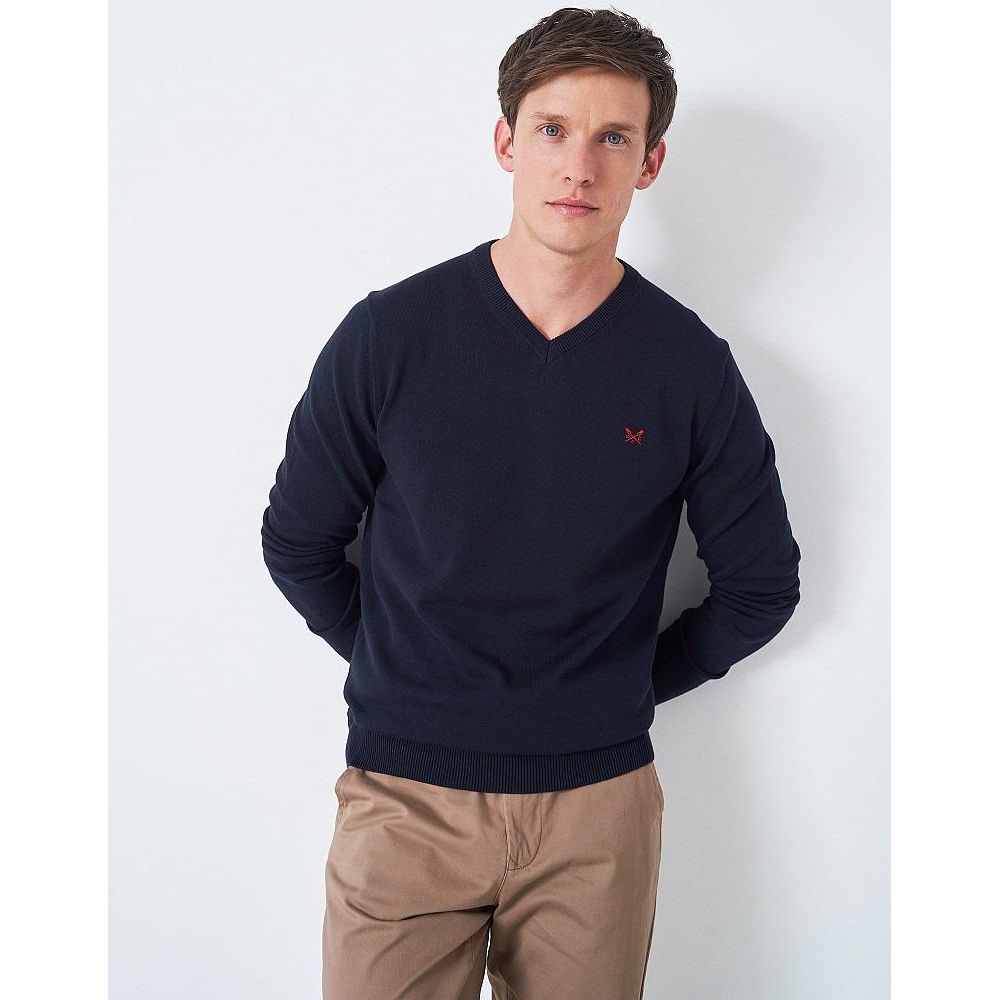 Crew Clothing Organic Cotton V Neck Jumper - Dark Navy - Beales department store