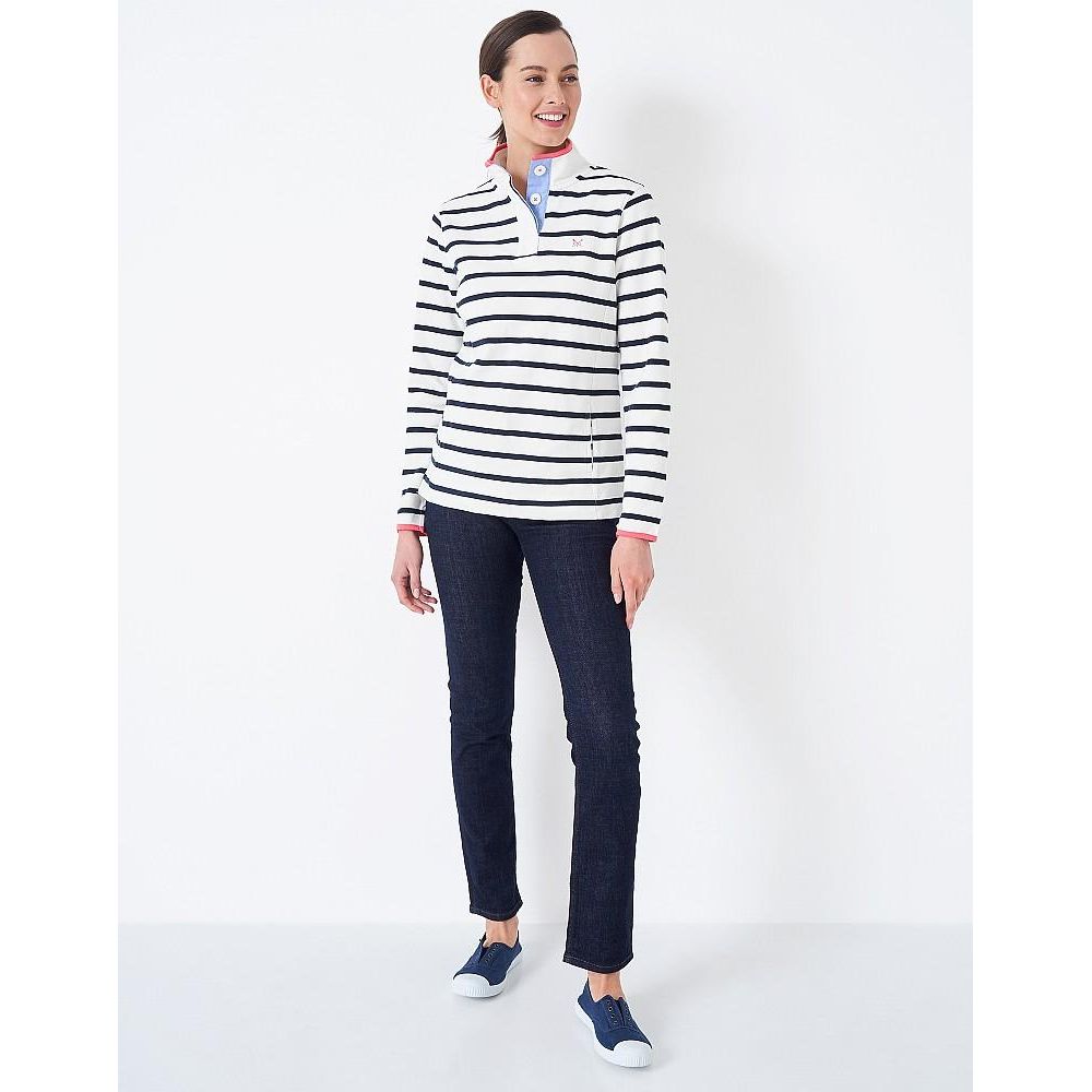 Crew Clothing Padstow Pique Sweat - White Navy - Beales department store