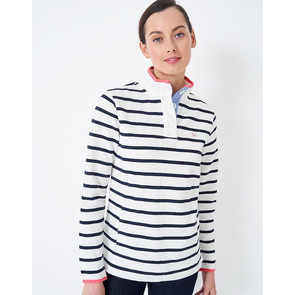 Crew Clothing Padstow Pique Sweat - White Navy - Beales department store