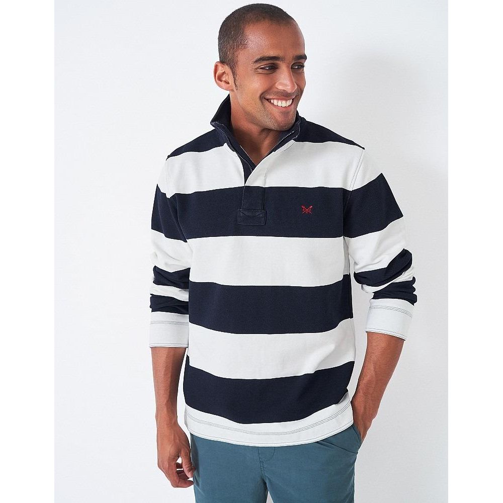 Crew Clothing Padstow Pique Sweatshirt - Navy White Stripe - Beales department store