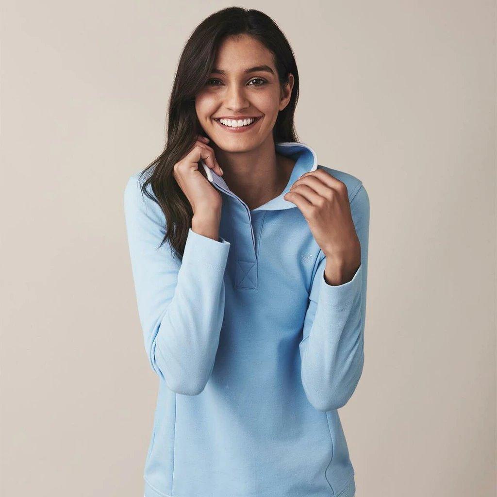 Crew Clothing Porthilly Pique Half Button Sweater - Blue/White - Beales department store