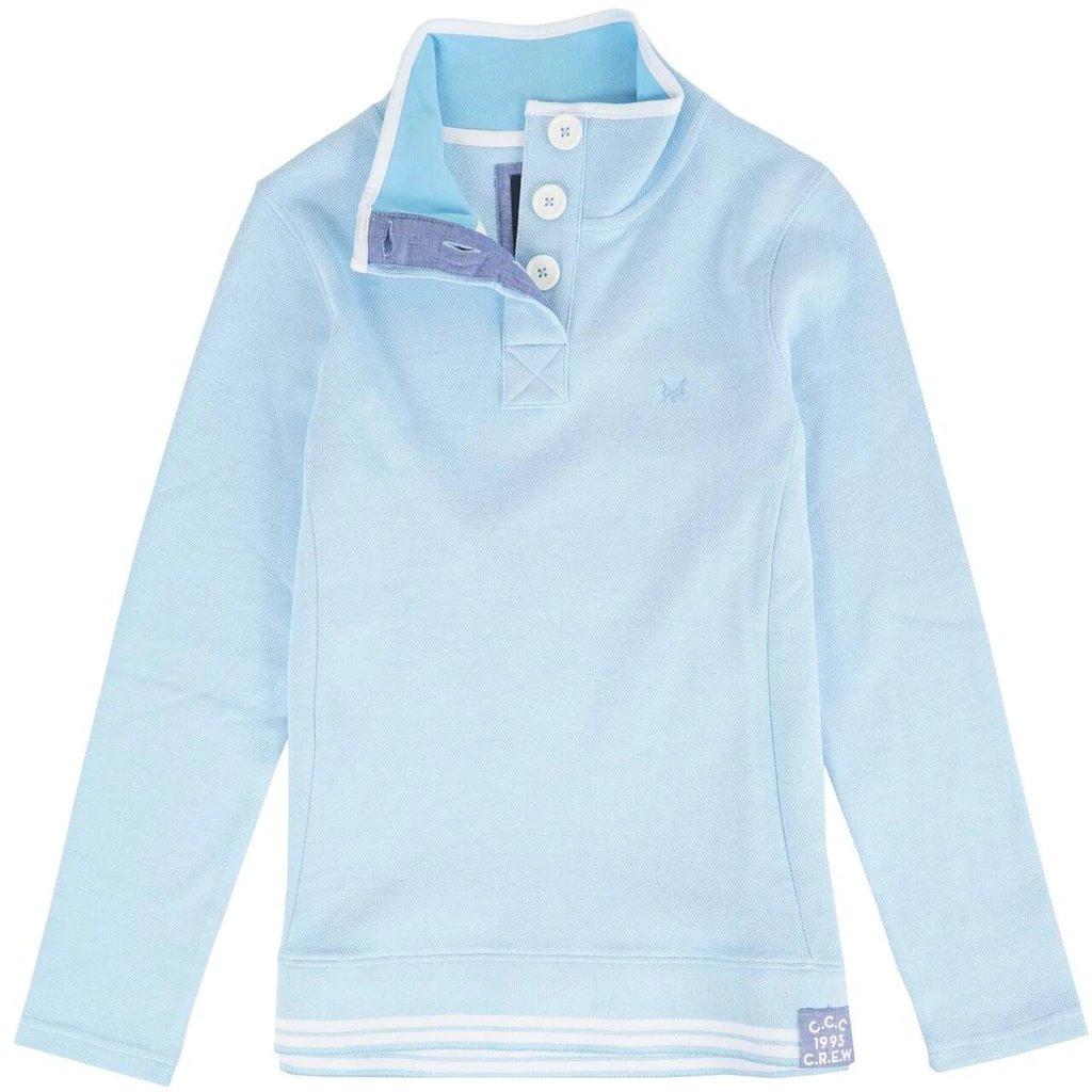 Crew Clothing Porthilly Pique Half Button Sweater - Blue/White - Beales department store