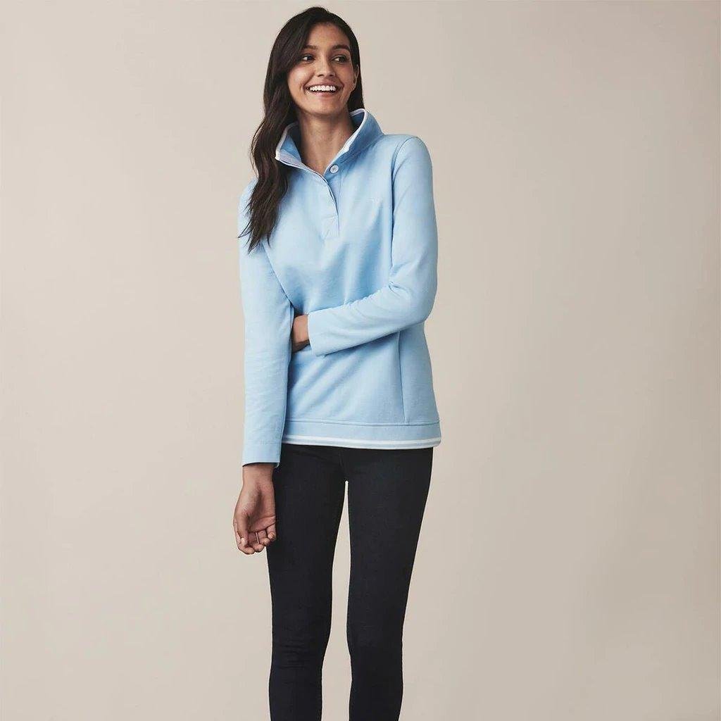 Crew Clothing Porthilly Pique Half Button Sweater - Blue/White - Beales department store