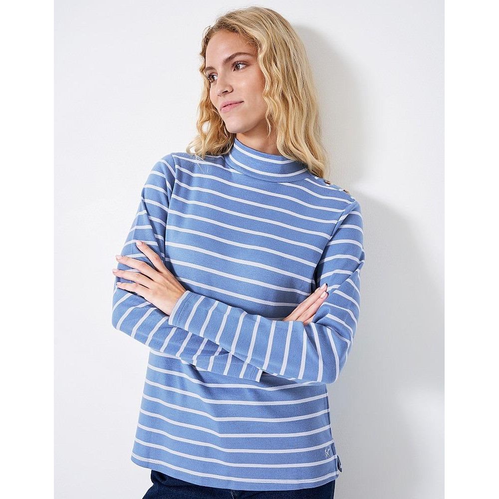 Crew Clothing Relaxed Button Neck Top - Blue - Beales department store