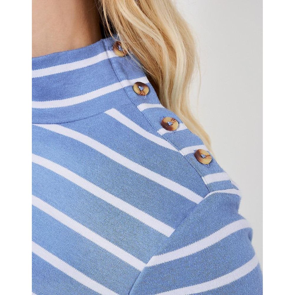 Crew Clothing Relaxed Button Neck Top - Blue - Beales department store