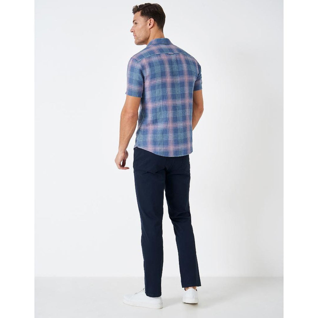 Crew Clothing Short Sleeve Linen Check Shirt - Blue Pink - Beales department store