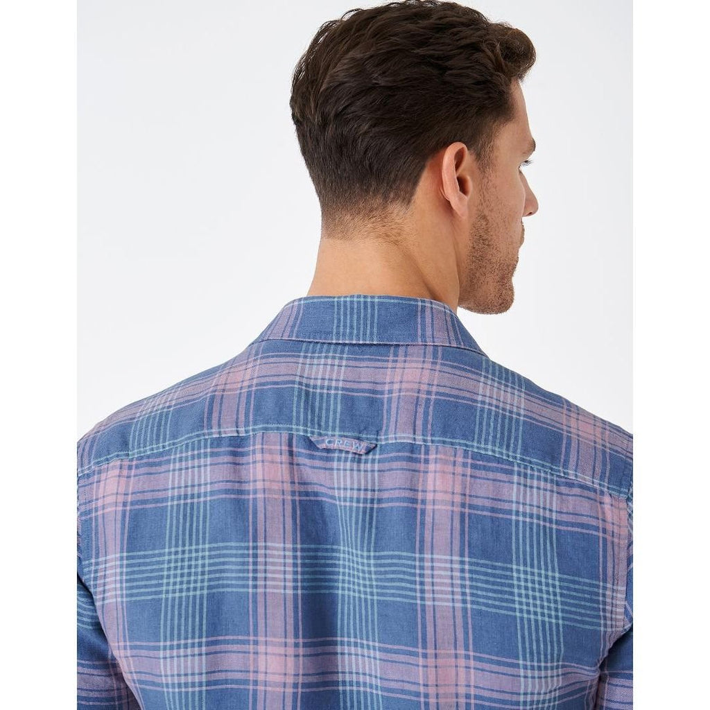 Crew Clothing Short Sleeve Linen Check Shirt - Blue Pink - Beales department store