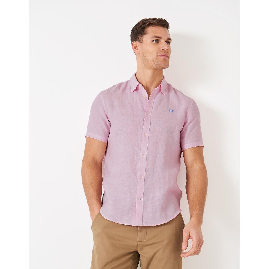 Crew Clothing Short Sleeve Linen Shirt - Pink - Beales department store