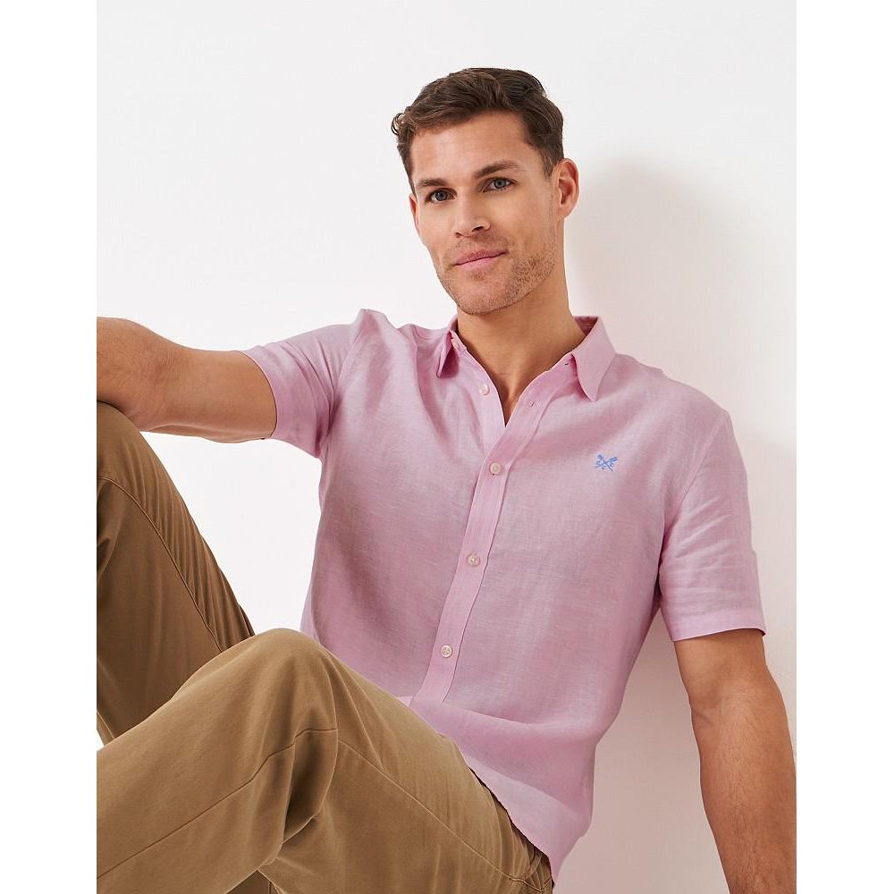 Crew Clothing Short Sleeve Linen Shirt - Pink - Beales department store