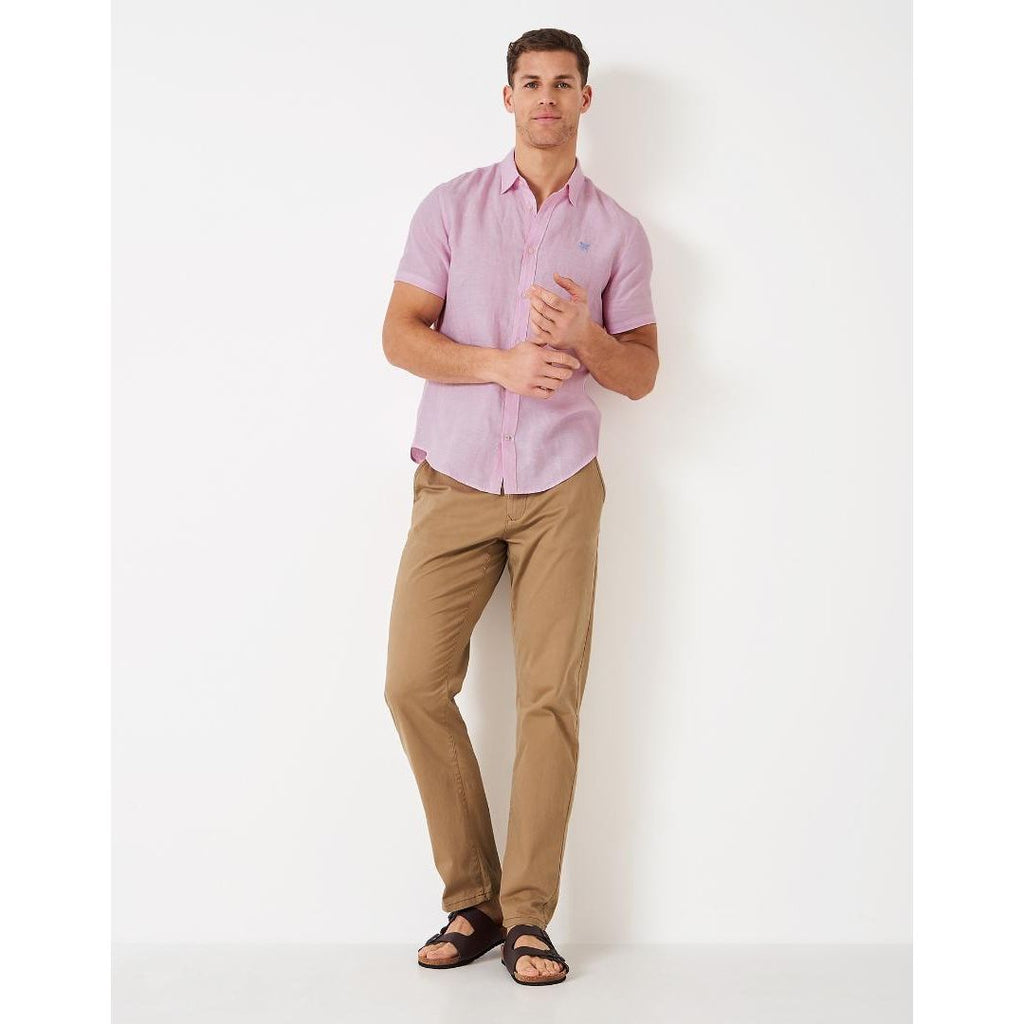 Crew Clothing Short Sleeve Linen Shirt - Pink - Beales department store