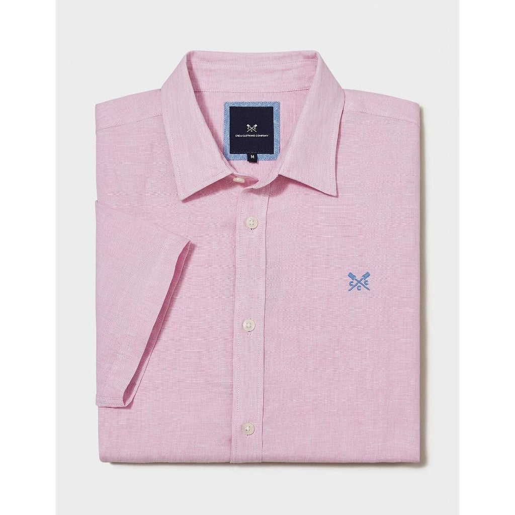 Crew Clothing Short Sleeve Linen Shirt - Pink - Beales department store