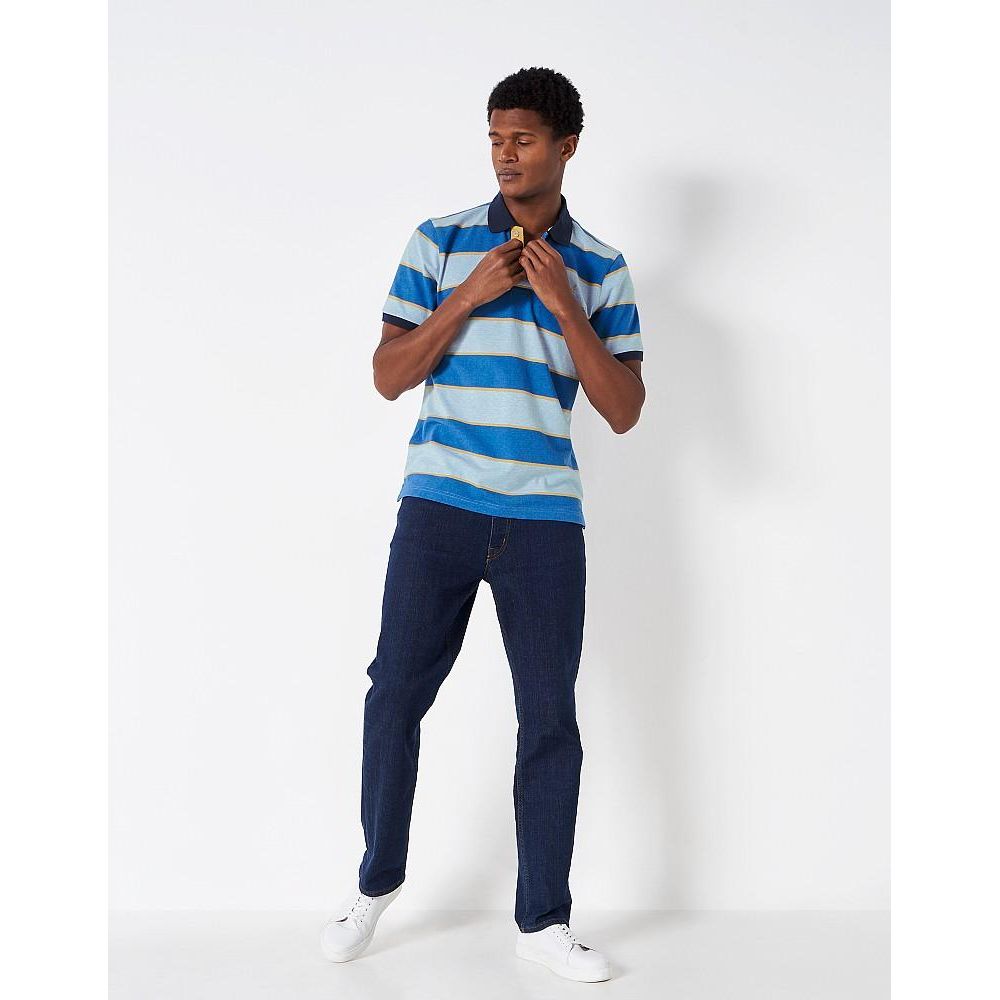 Crew Clothing Stripe Polo Shirt - Blue Honey Stripe - Beales department store