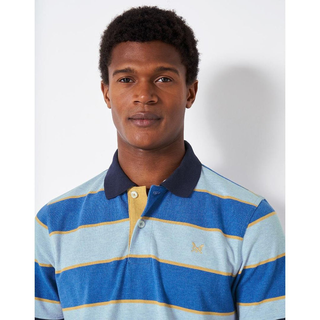 Crew Clothing Stripe Polo Shirt - Blue Honey Stripe - Beales department store