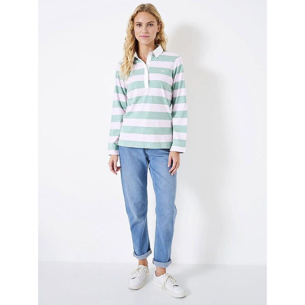 Crew Clothing Stripe Rugby Shirt - SeaPink - Beales department store