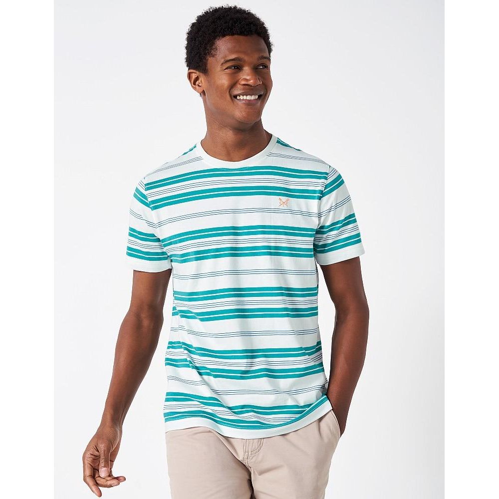 Crew Clothing Stripe T - Shirt - Green Stripe - Beales department store