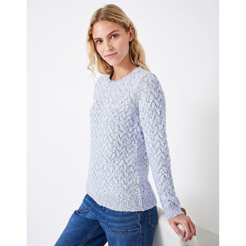 Crew Clothing Twist Yarn Cotton Wool Cable Knit Crew Neck Jumper - Blue White - Beales department store