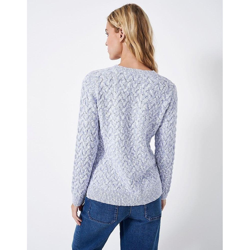 Crew Clothing Twist Yarn Cotton Wool Cable Knit Crew Neck Jumper - Blue White - Beales department store