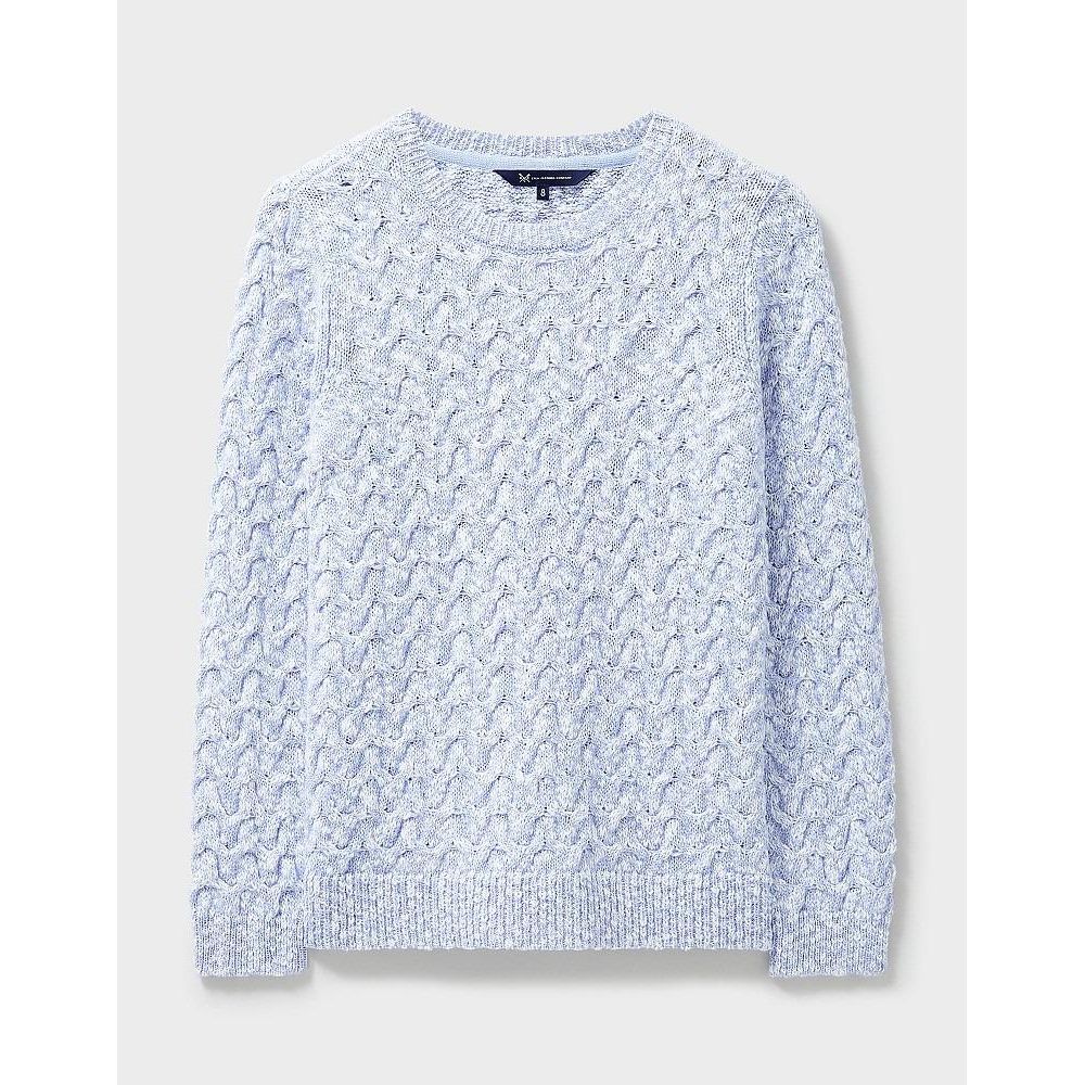 Crew Clothing Twist Yarn Cotton Wool Cable Knit Crew Neck Jumper - Blue White - Beales department store