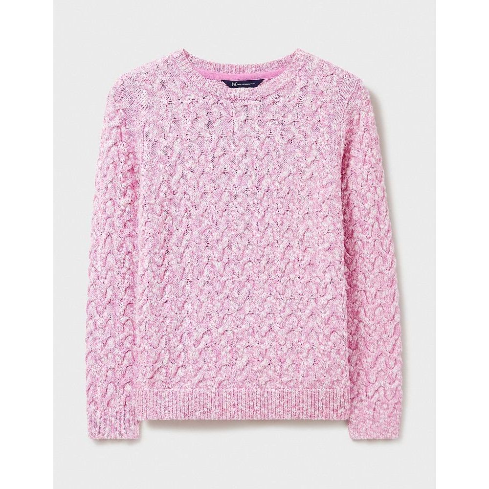 Crew Clothing Twist Yarn Cotton Wool Cable Knit Crew Neck Jumper - Pink White - Beales department store