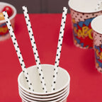 White and Black Polka Dot Comic Superhero Paper Straws- 10 Inner Pack