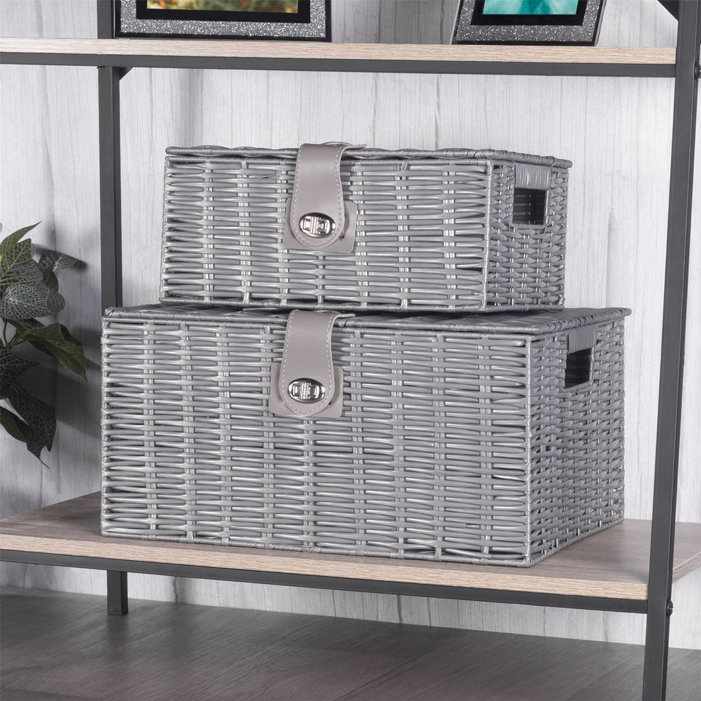 Resin Woven Storage Baskets - Set of 3 Grey | M&W
