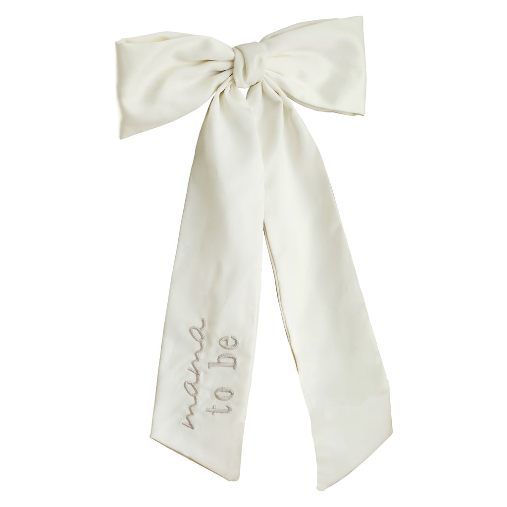 Ivory Embroidered 'Mama to Be' Hair Bow- 5 Inner Pack