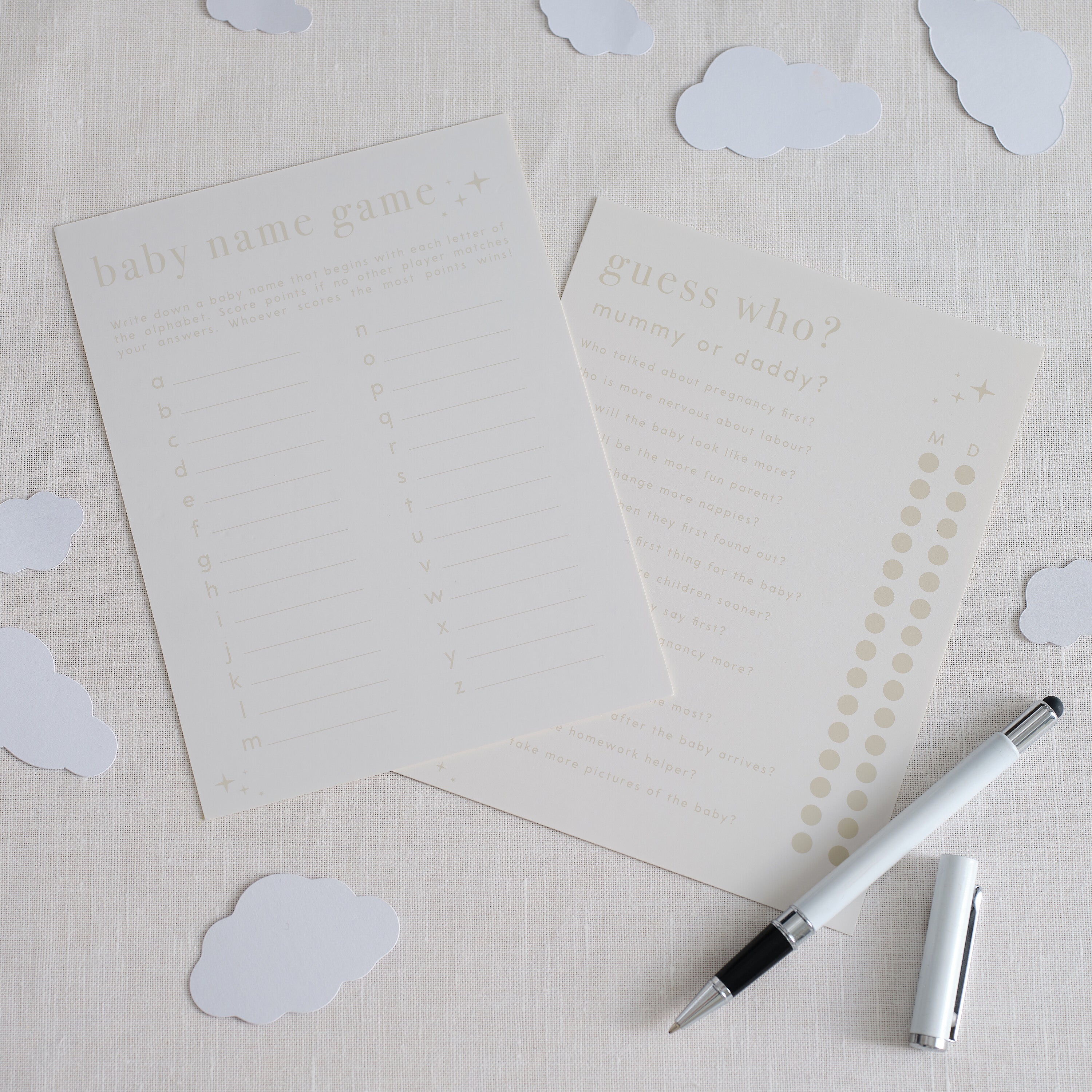 Double Sided Baby Shower Games Card- 5 Inner Pack