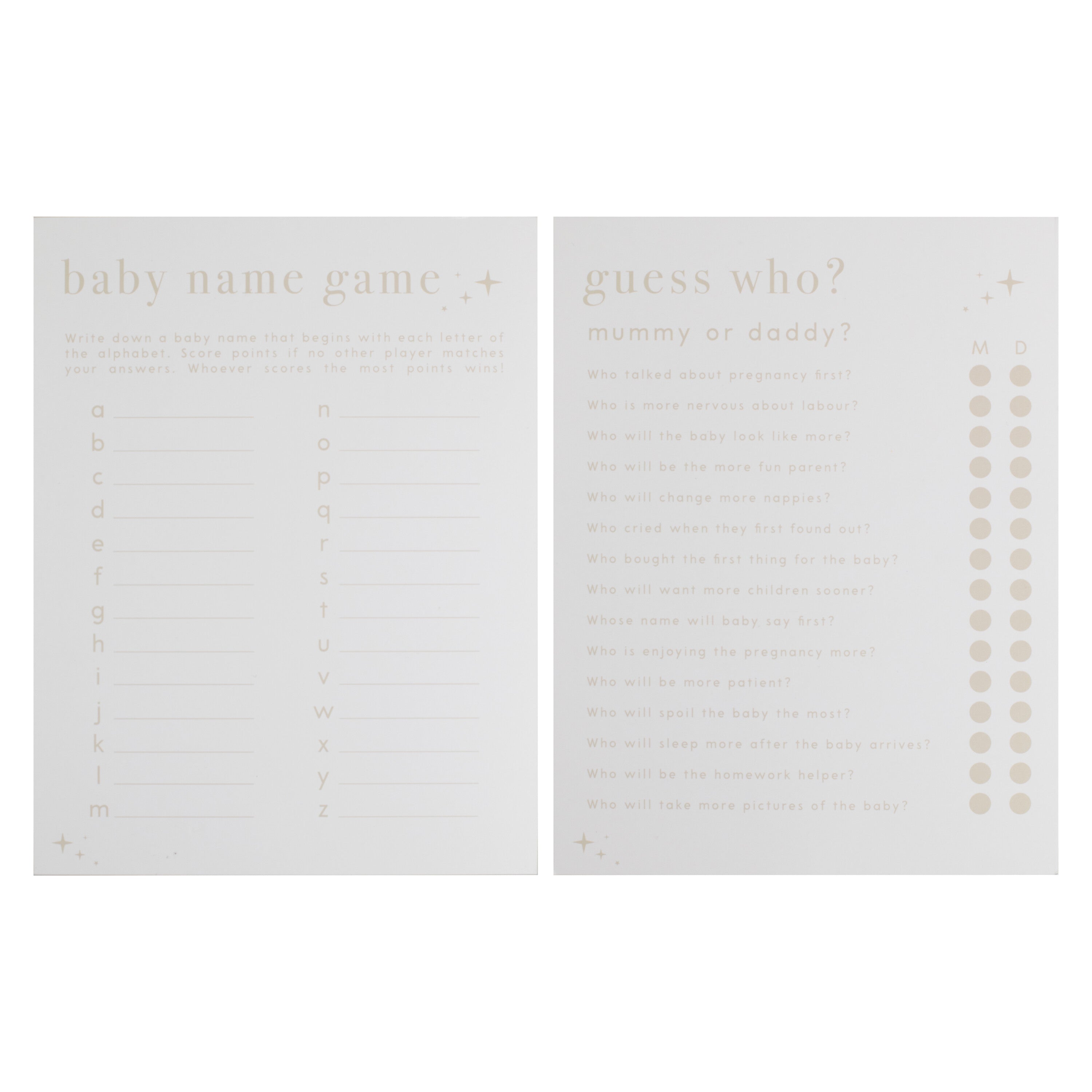 Double Sided Baby Shower Games Card- 5 Inner Pack