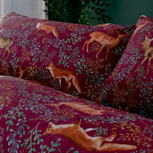 Deyongs Fox & Deer  Printed Cotton Duvet Cover Set - Mulberry - Beales department store