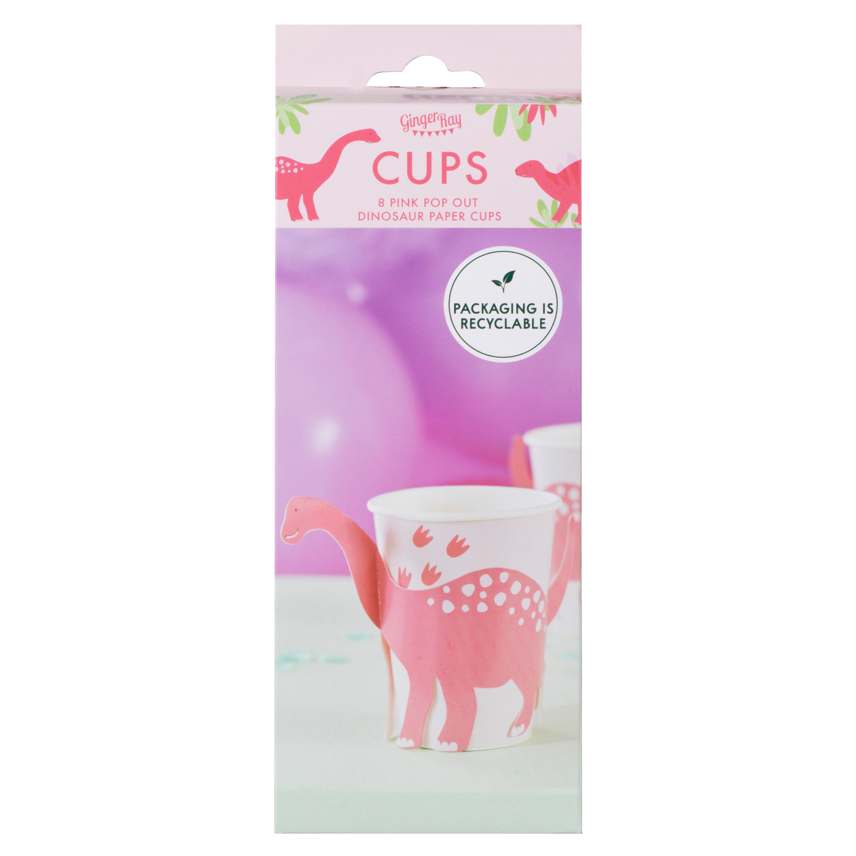 Pink Pop Out Dinosaur Paper Cup- 5 Inner Pack