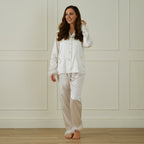 White Satin Pyjamas with Feather Trims - Small
