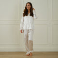 White Satin Pyjamas with Feather Trims - Large- 5 Inner Pack