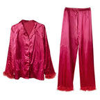 Pink Satin Pyjamas with Feather Trims - Extra Large- 5 Inner Pack