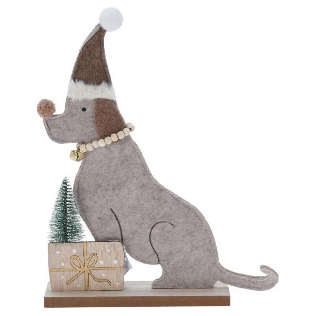 Dog With Christmas Hat 32cm Brown - Beales department store