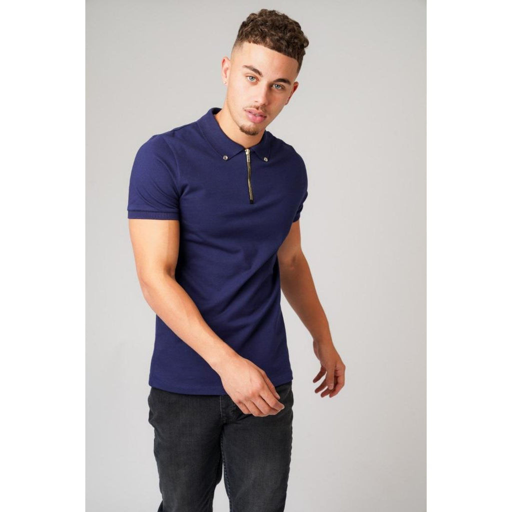 Don Jeans Don Zip Polo T-Shirt Navy - Beales department store