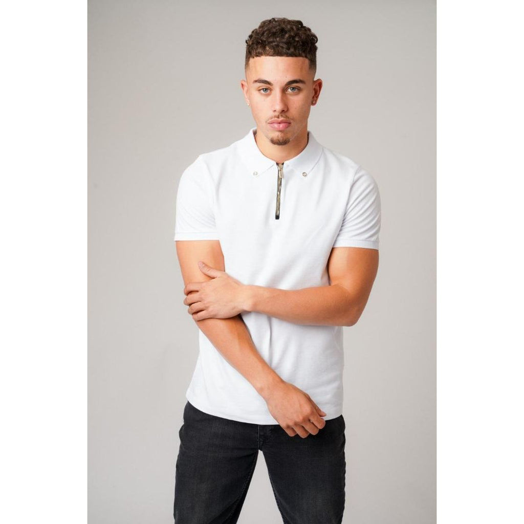 Don Jeans Don Zip Polo T-Shirt White - Beales department store