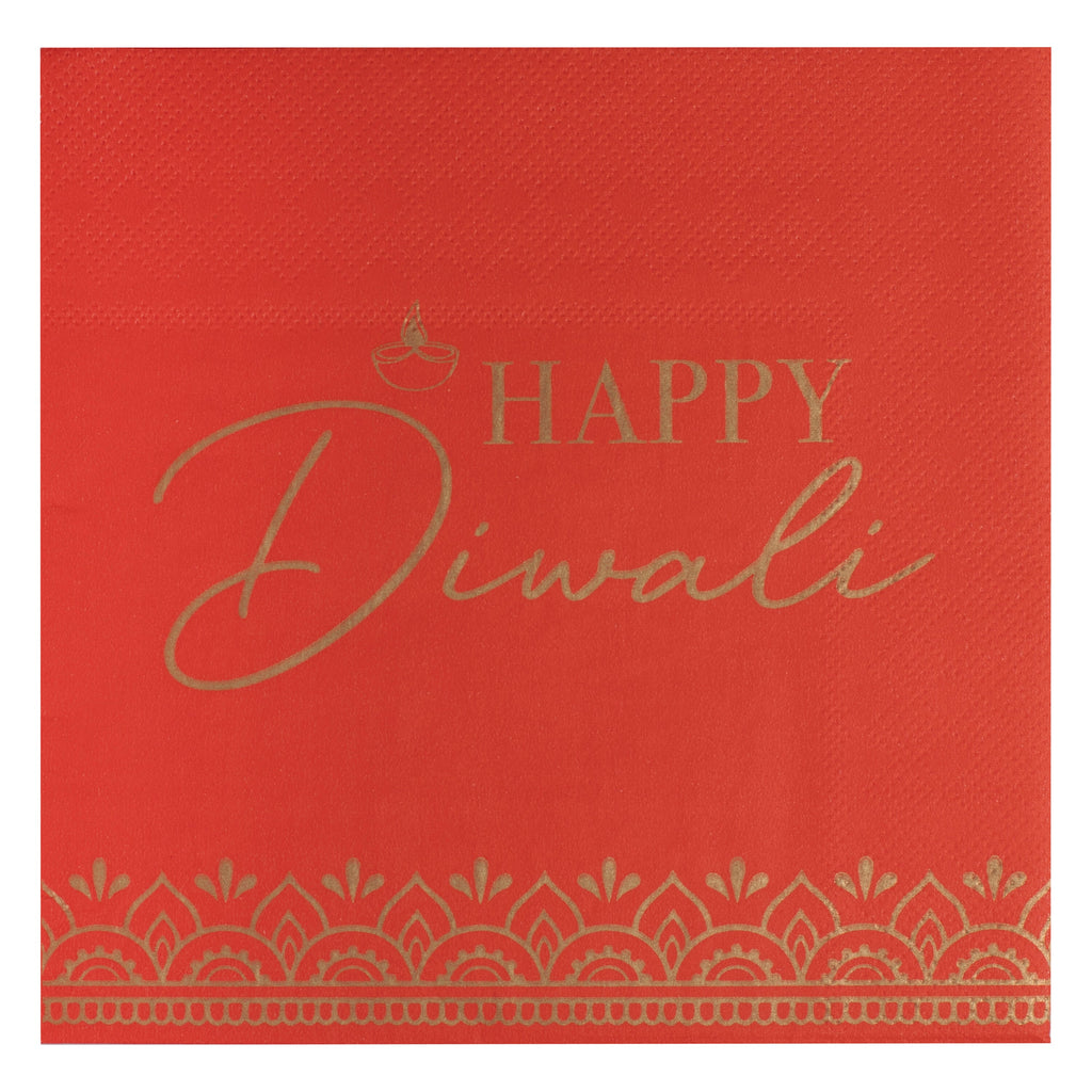 Red Happy Diwali Paper Napkins- 5 Inner Pack