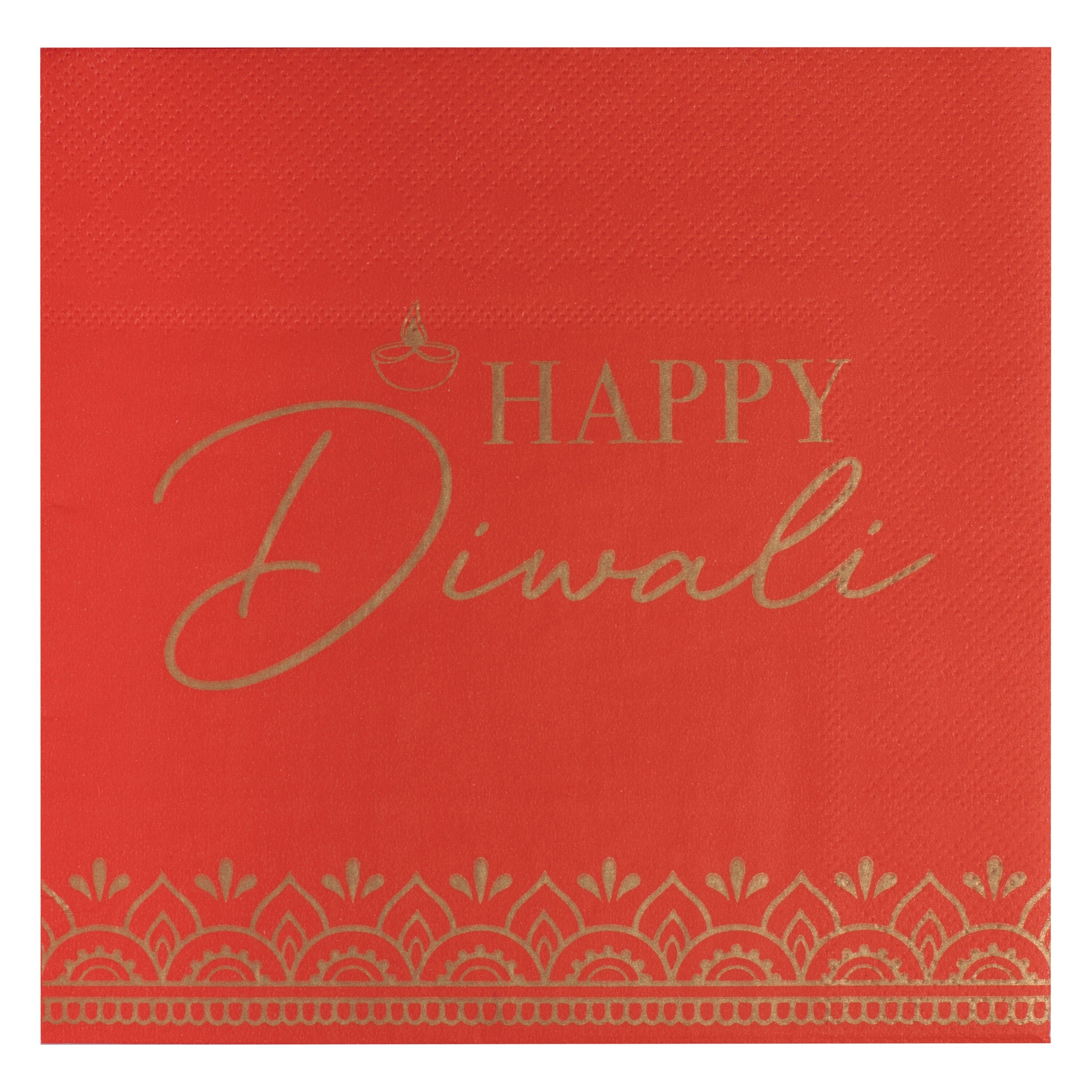 Red Happy Diwali Paper Napkins- 5 Inner Pack