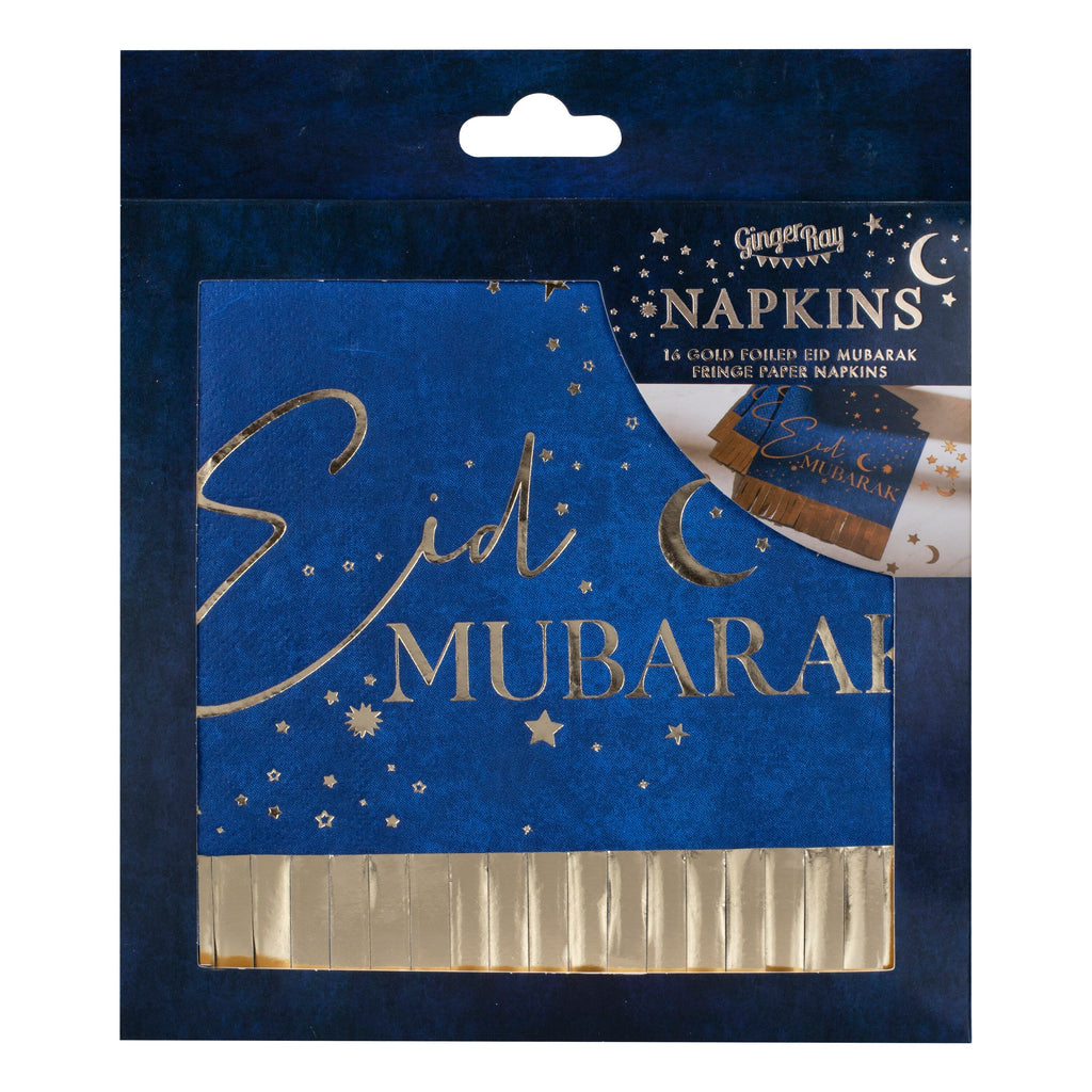 Navy & Gold Eid Mubarak Fringe Napkin- 5 Inner Pack