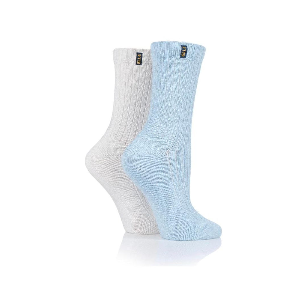 ELLE Ladies 2pr Elle Lurex Velvet Soft Rib Boot Socks - Dreamy Blue - Beales department store