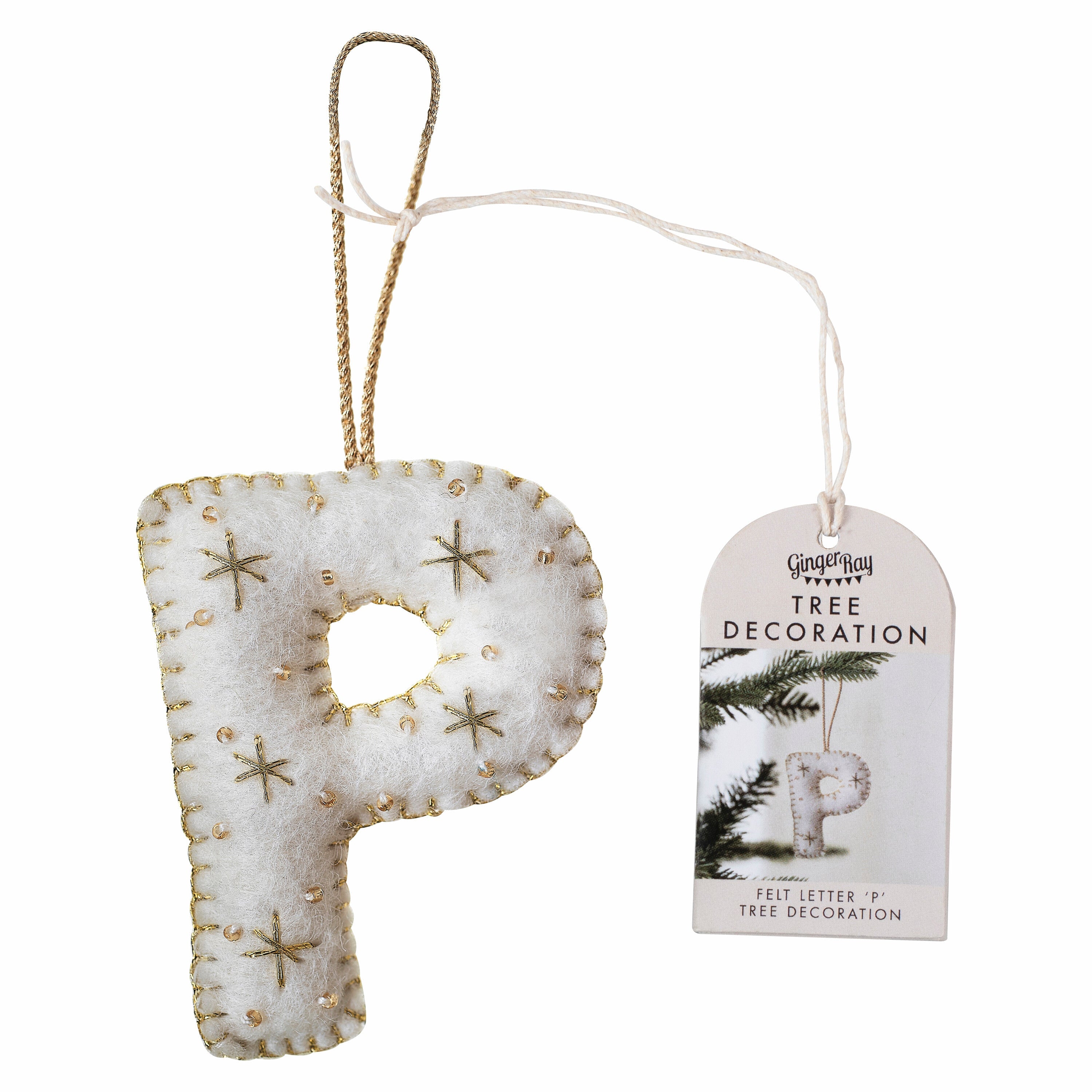 Alphabet Initial Embroidered Felt Christmas Tree Decoration