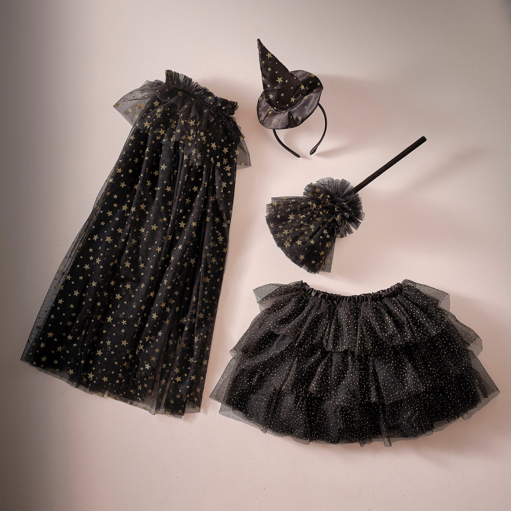 Black & Gold Star Witch Costume Cape