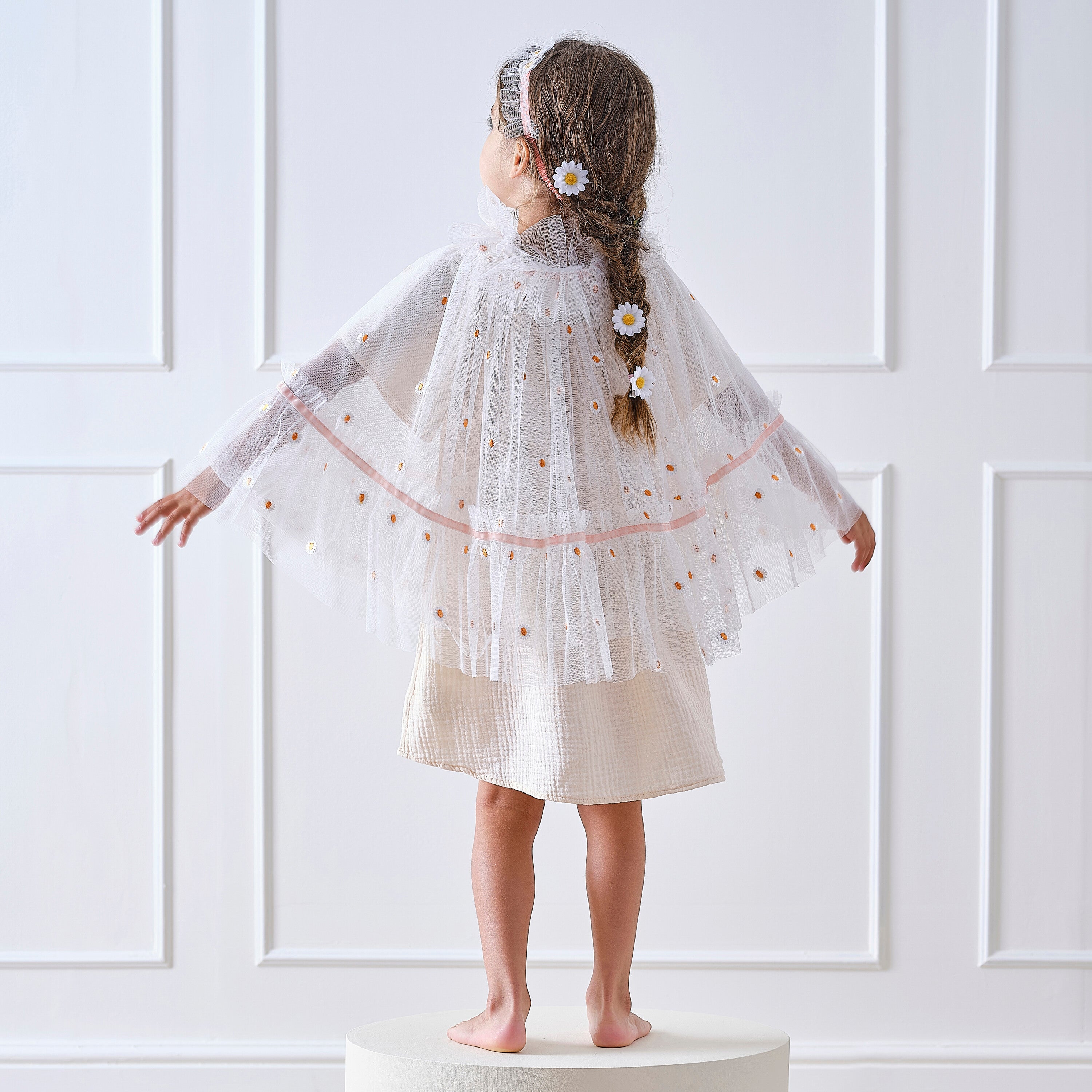 White and Pink Daisy Flower Costume Cape