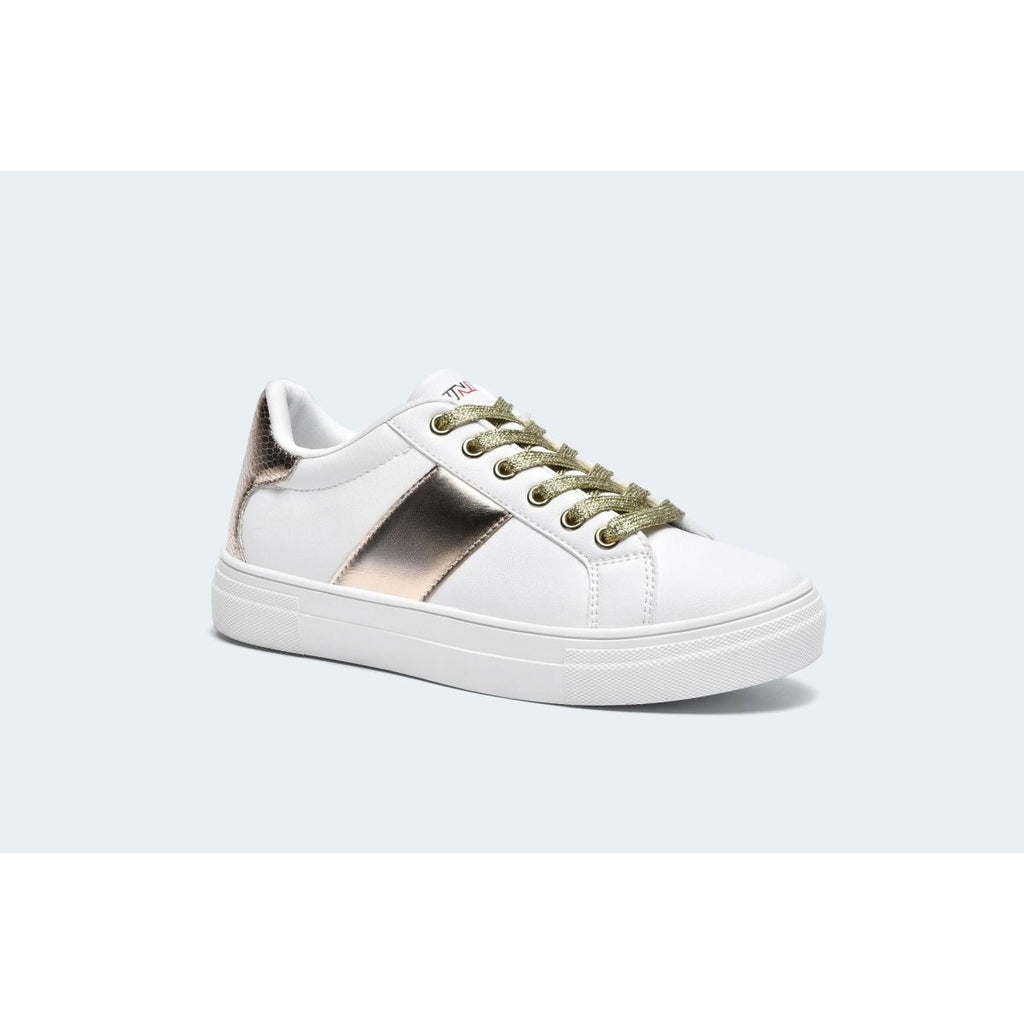 Finily Holly Womens Lace - up Casual Trainer - White/Gold - Beales department store