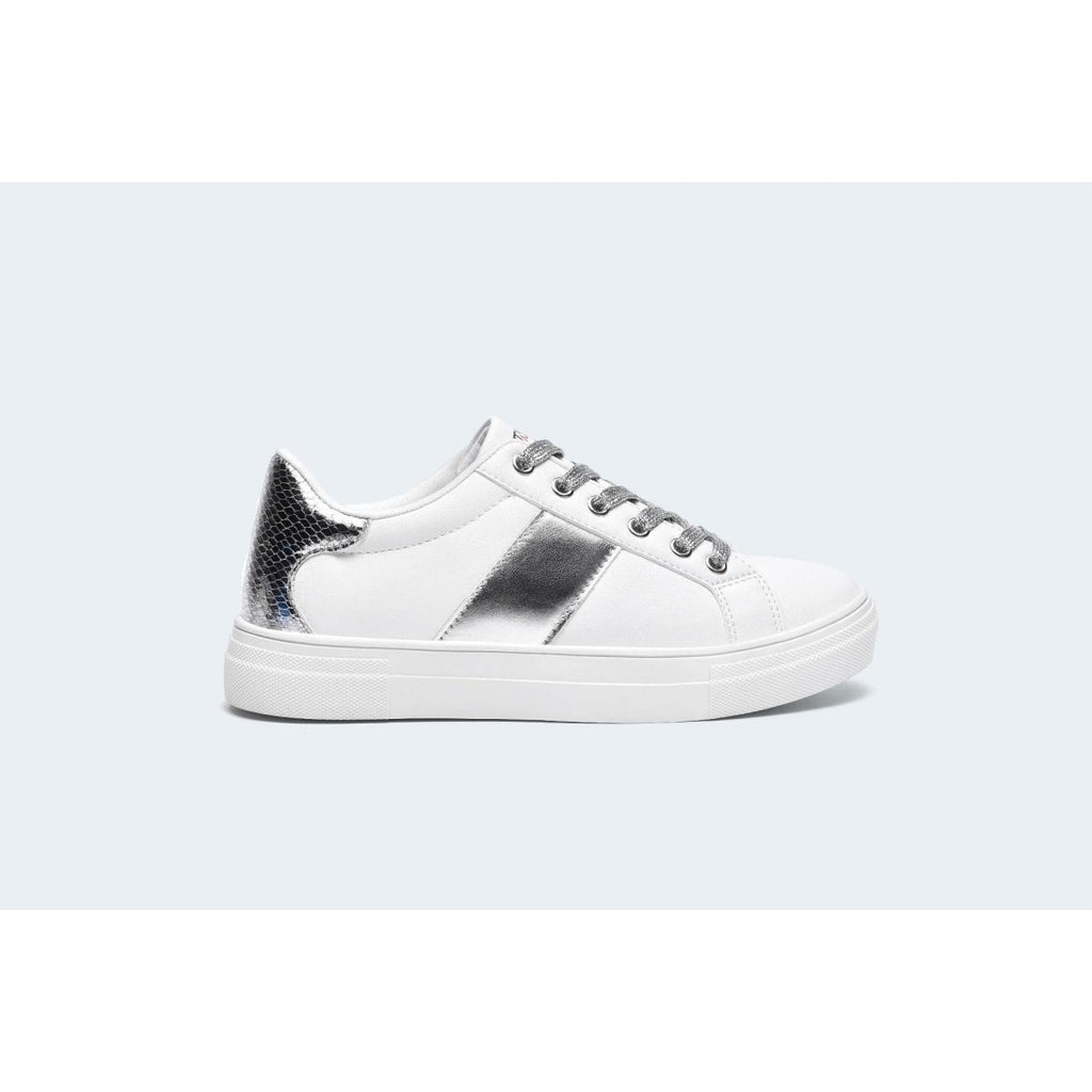 Finily Holly Womens Lace - up Casual Trainer - White/Silver - Beales department store