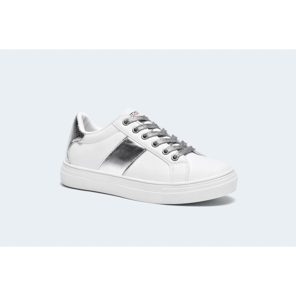 Finily Holly Womens Lace - up Casual Trainer - White/Silver - Beales department store